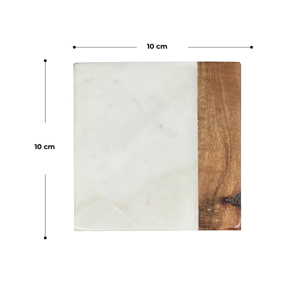 MARBLE & WOODEN COASTER - WHITE