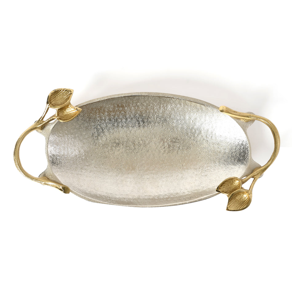 Silver Tray with Golden Grip