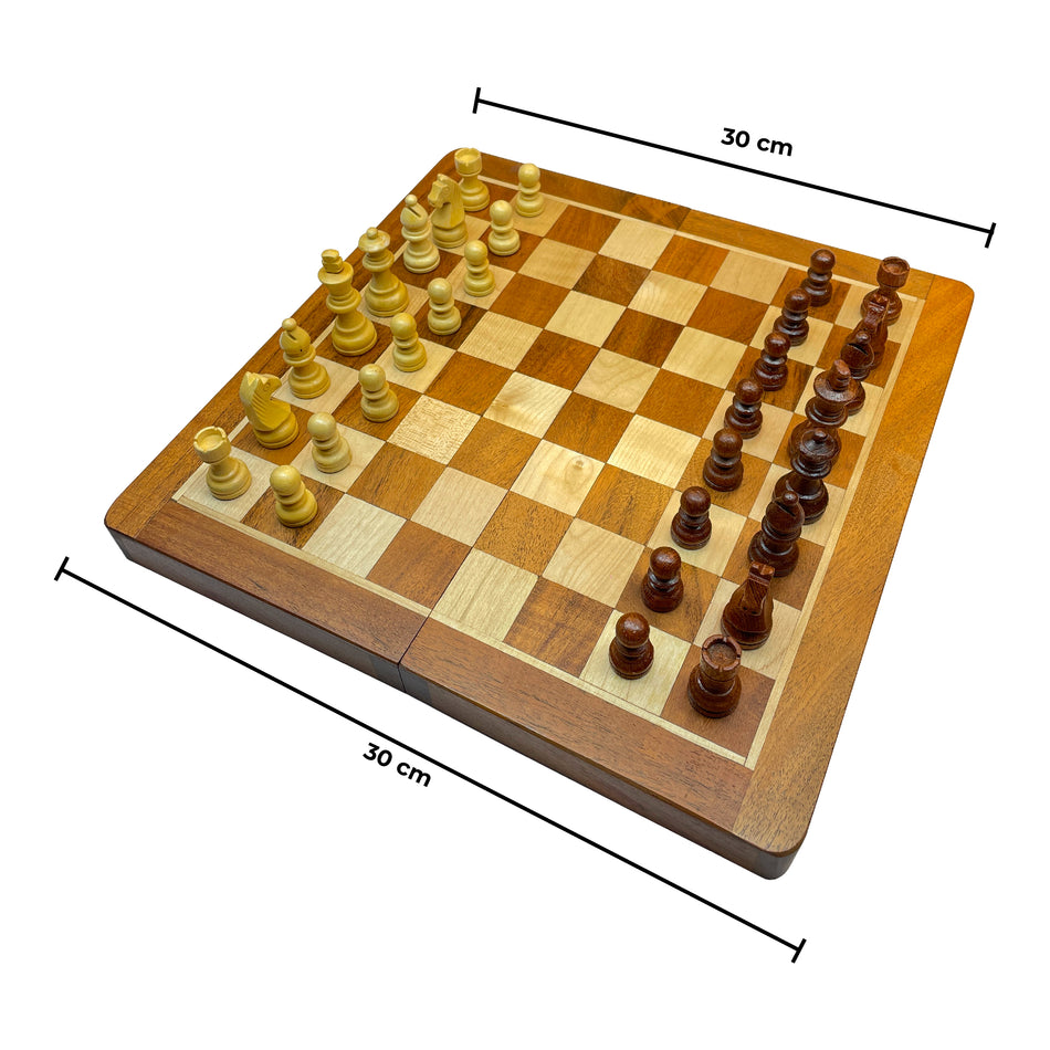 12" Sh/W Magnetic Chess Folding W/Foam Tray