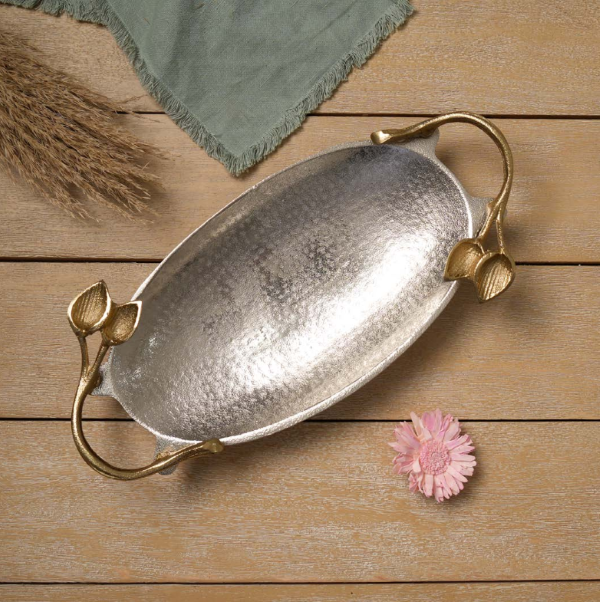 Silver Tray with Golden Grip